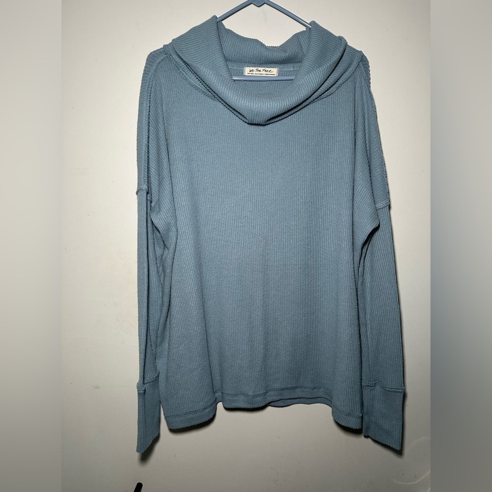We The Free People Cozy Pointelle Knit Cowl Neck Slouchy Cross Back Sweater XS